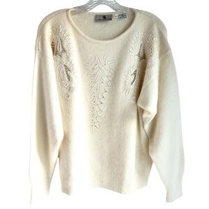 Christian Aujard Paris NY Vintage Ivory White Angora and Rabbit Sweater Size L